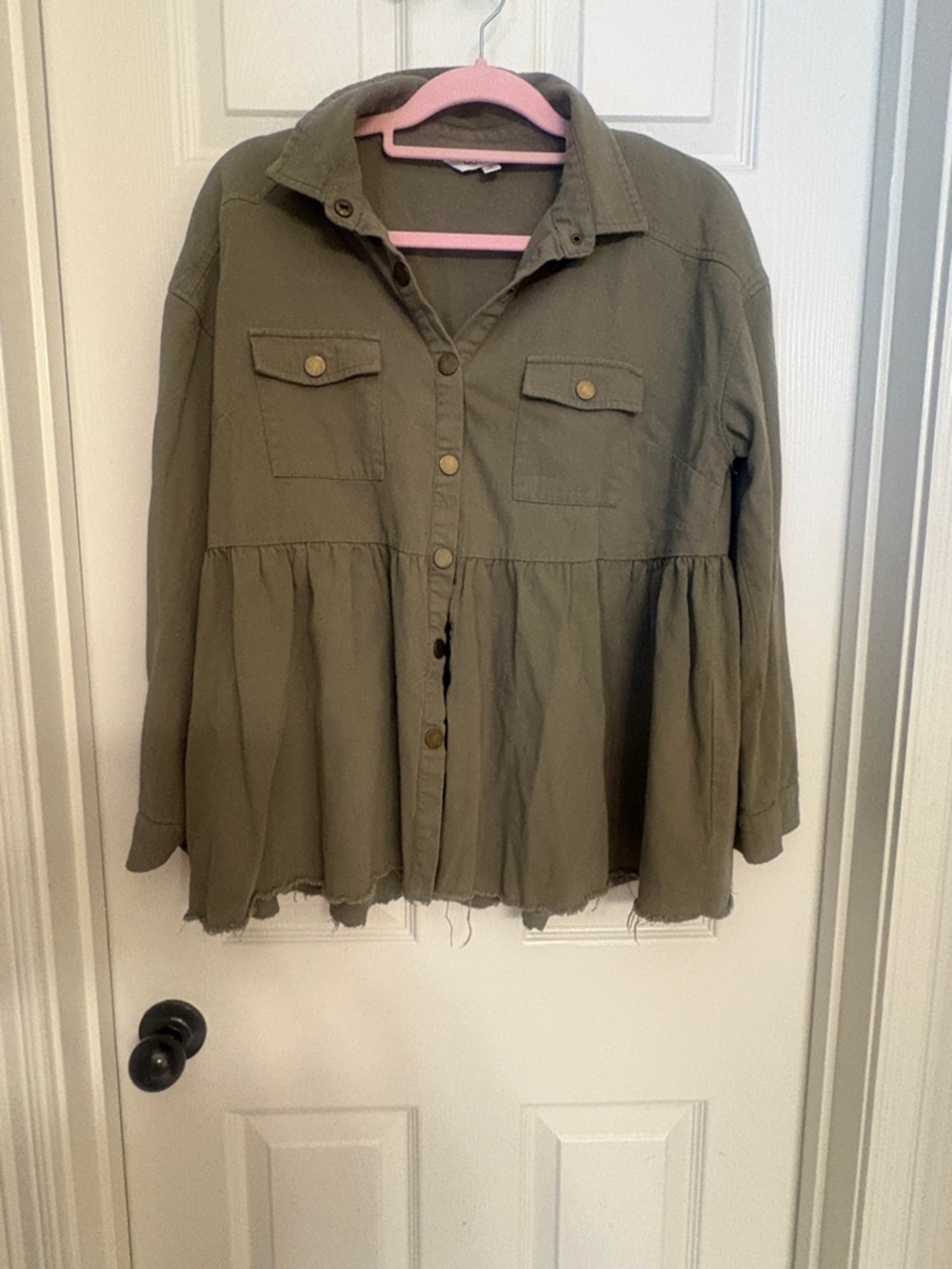 Olive Green Button-Front Peplum Shirt Jacket Medium NWOT